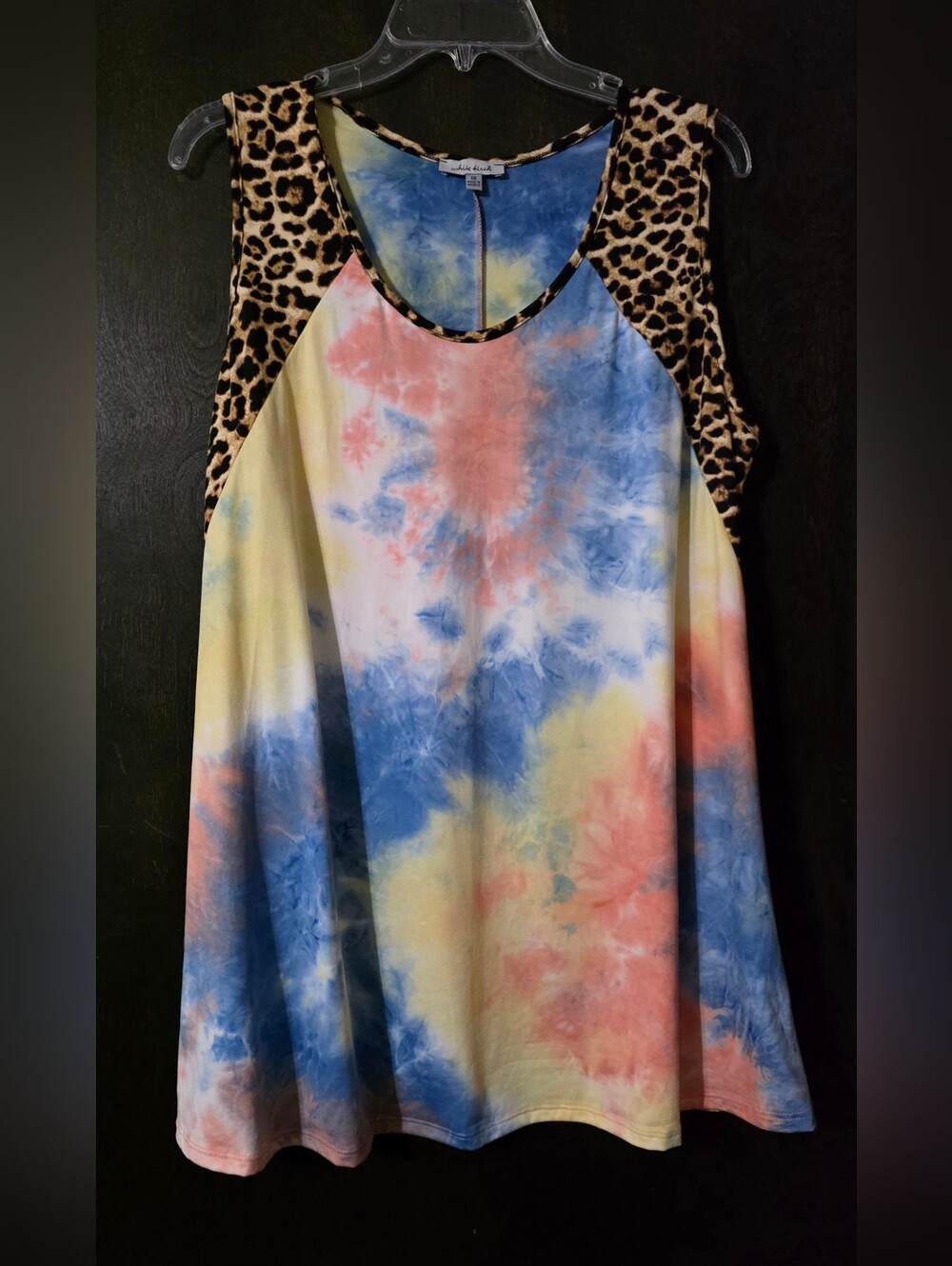 white birch Pastel Tie-Dye Sleeveless Top  Leopard Accent Stretch Size 1X